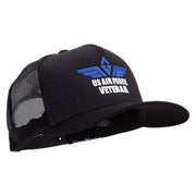 Air Force Wing Veteran Embroidered Five Panels Pro Style Trucker Mesh Cap - Black OSFM