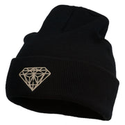 Diamond Embroidered Cuff Long Black Beanie