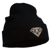 Diamond Embroidered Cuff Long Black Beanie