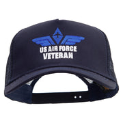 Air Force Wing Veteran Embroidered Five Panels Pro Style Trucker Mesh Cap - Navy OSFM