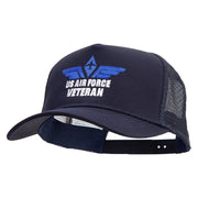 Air Force Wing Veteran Embroidered Five Panels Pro Style Trucker Mesh Cap - Navy OSFM