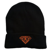 Diamond Embroidered Cuff Long Black Beanie