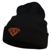 Diamond Embroidered Cuff Long Black Beanie