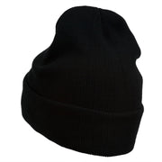 Diamond Embroidered Cuff Long Black Beanie