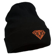 Diamond Embroidered Cuff Long Black Beanie