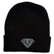 Diamond Embroidered Cuff Long Black Beanie