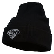 Diamond Embroidered Cuff Long Black Beanie