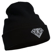 Diamond Embroidered Cuff Long Black Beanie