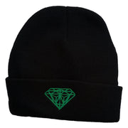 Diamond Embroidered Cuff Long Black Beanie