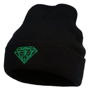 Diamond Embroidered Cuff Long Black Beanie