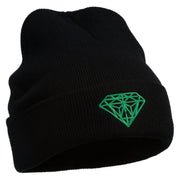 Diamond Embroidered Cuff Long Black Beanie