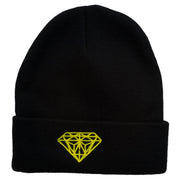 Diamond Embroidered Cuff Long Black Beanie