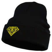 Diamond Embroidered Cuff Long Black Beanie