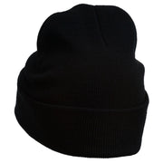 Diamond Embroidered Cuff Long Black Beanie