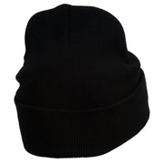 Diamond Embroidered Cuff Long Black Beanie