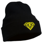 Diamond Embroidered Cuff Long Black Beanie