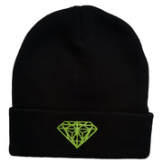 Diamond Embroidered Cuff Long Black Beanie