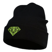 Diamond Embroidered Cuff Long Black Beanie