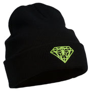 Diamond Embroidered Cuff Long Black Beanie