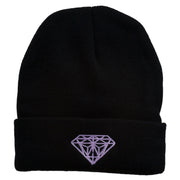 Diamond Embroidered Cuff Long Black Beanie