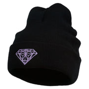 Diamond Embroidered Cuff Long Black Beanie