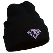 Diamond Embroidered Cuff Long Black Beanie