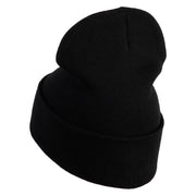 Rhinestud Hotfix Green Flower Iron On Glue Patch 12 Inch Long Knitted Beanie - Black OSFM