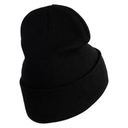 Rhinestud Hotfix Green Flower Iron On Glue Patch 12 Inch Long Knitted Beanie - Black OSFM