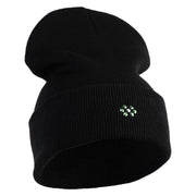 Rhinestud Hotfix Green Flower Iron On Glue Patch 12 Inch Long Knitted Beanie - Black OSFM