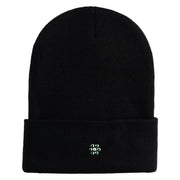 Rhinestud Hotfix Green Flower Iron On Glue Patch 12 Inch Long Knitted Beanie - Black OSFM