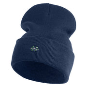 Rhinestud Hotfix Green Flower Iron On Glue Patch 12 Inch Long Knitted Beanie - Navy OSFM