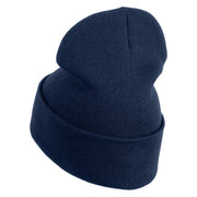 Rhinestud Hotfix Green Flower Iron On Glue Patch 12 Inch Long Knitted Beanie - Navy OSFM