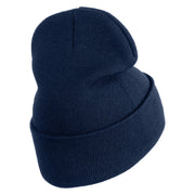 Rhinestud Hotfix Green Flower Iron On Glue Patch 12 Inch Long Knitted Beanie - Navy OSFM