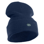 Rhinestud Hotfix Green Flower Iron On Glue Patch 12 Inch Long Knitted Beanie - Navy OSFM