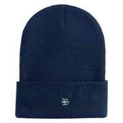Rhinestud Hotfix Green Flower Iron On Glue Patch 12 Inch Long Knitted Beanie - Navy OSFM