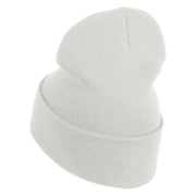 Rhinestud Hotfix Green Flower Iron On Glue Patch 12 Inch Long Knitted Beanie - White OSFM