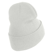 Rhinestud Hotfix Green Flower Iron On Glue Patch 12 Inch Long Knitted Beanie - White OSFM