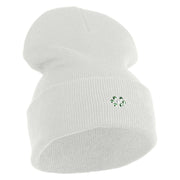 Rhinestud Hotfix Green Flower Iron On Glue Patch 12 Inch Long Knitted Beanie - White OSFM