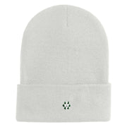 Rhinestud Hotfix Green Flower Iron On Glue Patch 12 Inch Long Knitted Beanie - White OSFM
