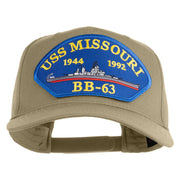 USS Missouri BB 63 Blue Patched Solid Cotton Twill 5 Panel Prostyle Snap Cap - Khaki OSFM