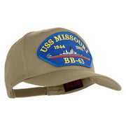 USS Missouri BB 63 Blue Patched Solid Cotton Twill 5 Panel Prostyle Snap Cap - Khaki OSFM