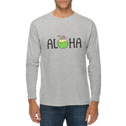 Aloha Graphic Long Sleeve Crewneck Tee - Heather-Grey XS