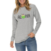 Aloha Graphic Long Sleeve Crewneck Tee - Heather-Grey XS