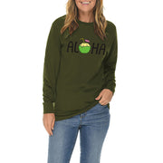 Aloha Graphic Long Sleeve Crewneck Tee - Army-Green XS