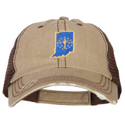 Indiana State Flag Map Embroidered Low Profile Cotton Mesh Cap