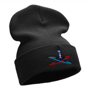 Spaceship Silhouette Embroidered Long Beanie Made in USA