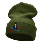 Spaceship Silhouette Embroidered Long Beanie Made in USA