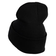 Rhinestud Hotfix Light Purple Flower Iron On Glue Patched 12 Inch Long Knitted Beanie - Black OSFM