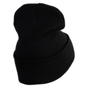 Rhinestud Hotfix Light Purple Flower Iron On Glue Patched 12 Inch Long Knitted Beanie - Black OSFM