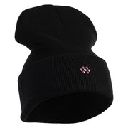 Rhinestud Hotfix Light Purple Flower Iron On Glue Patched 12 Inch Long Knitted Beanie - Black OSFM